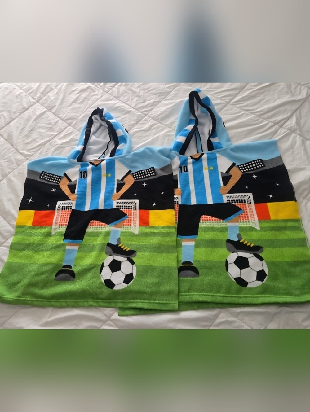 Argentina Soccer Hooded Towel Poncho Kids Bundle Messi Style 2 Pack